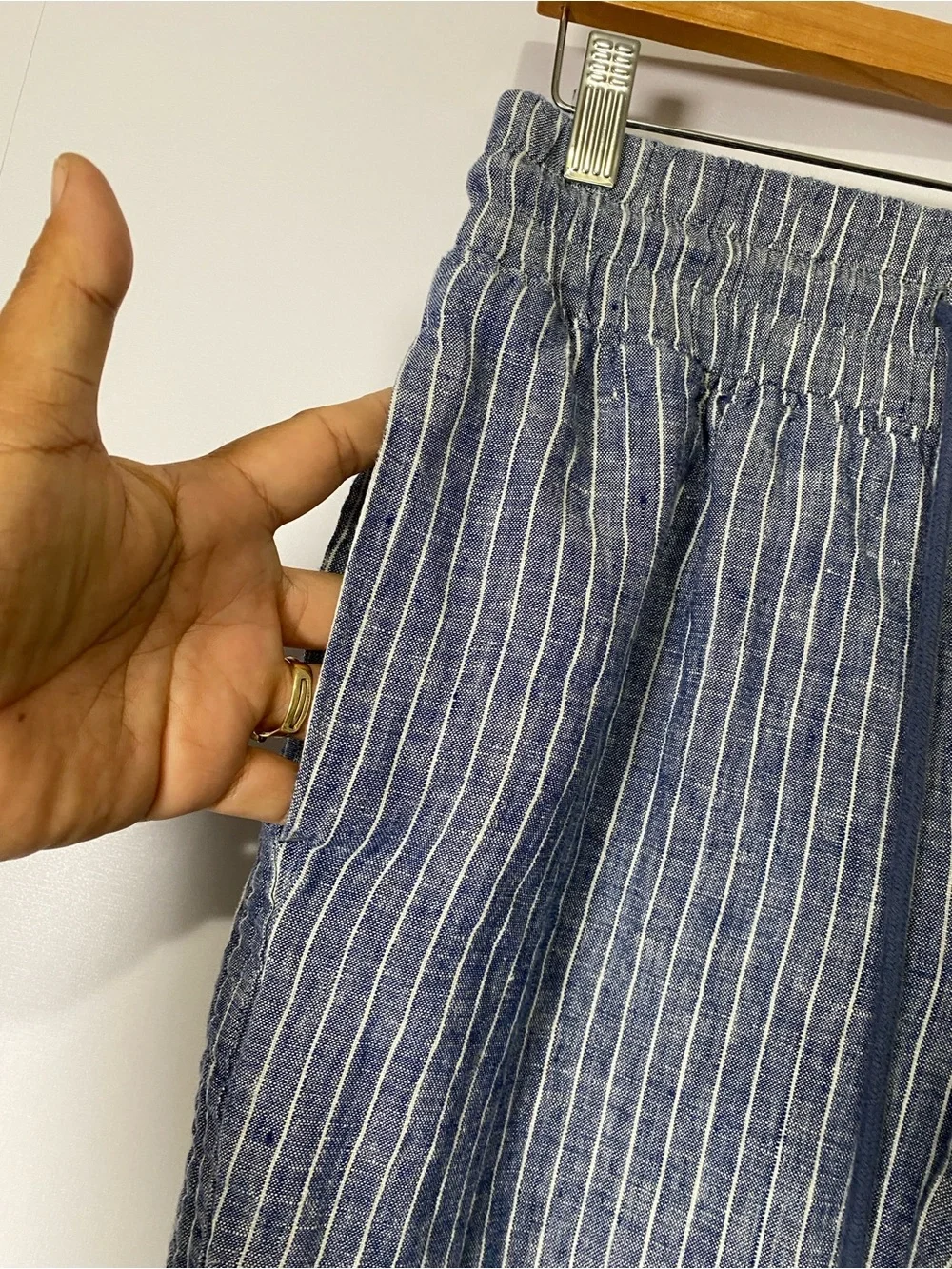 Quince 100% European Linen Wide Leg Pants Medium Chambray Stripe Blue